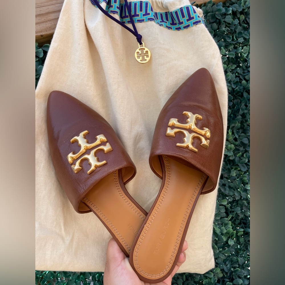Tory Burch Gold Tone Eleanor Mule Flats Size 6